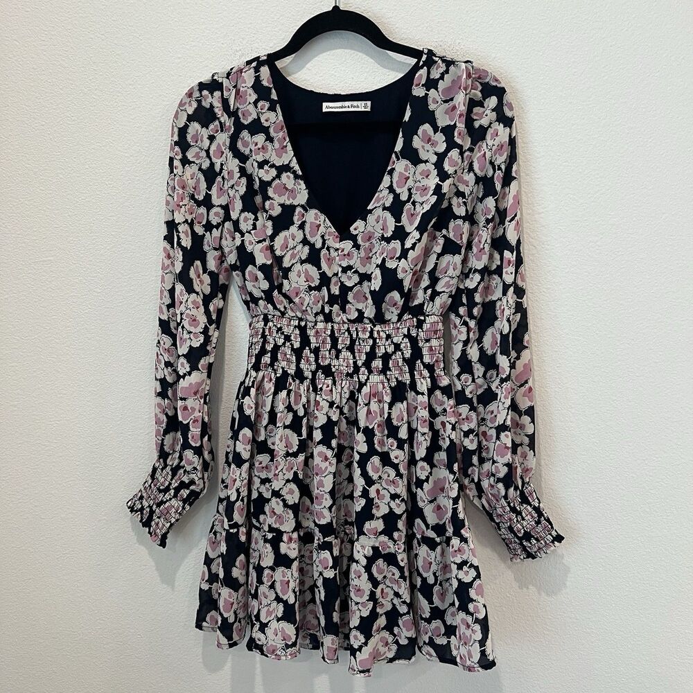 Abercrombie Fitch Babydoll Mini Dress Floral Chiffon XS Party Summer Date Night - Picture 2 of 9